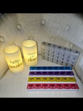 Weekly Pill Organizers Set with Decorative LED Candles - Multi